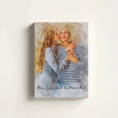 Custom Mom And Daughter Portrait Watercolor – Personalized Photo Canvas & Poster Gift For Mom  Ezcustomize