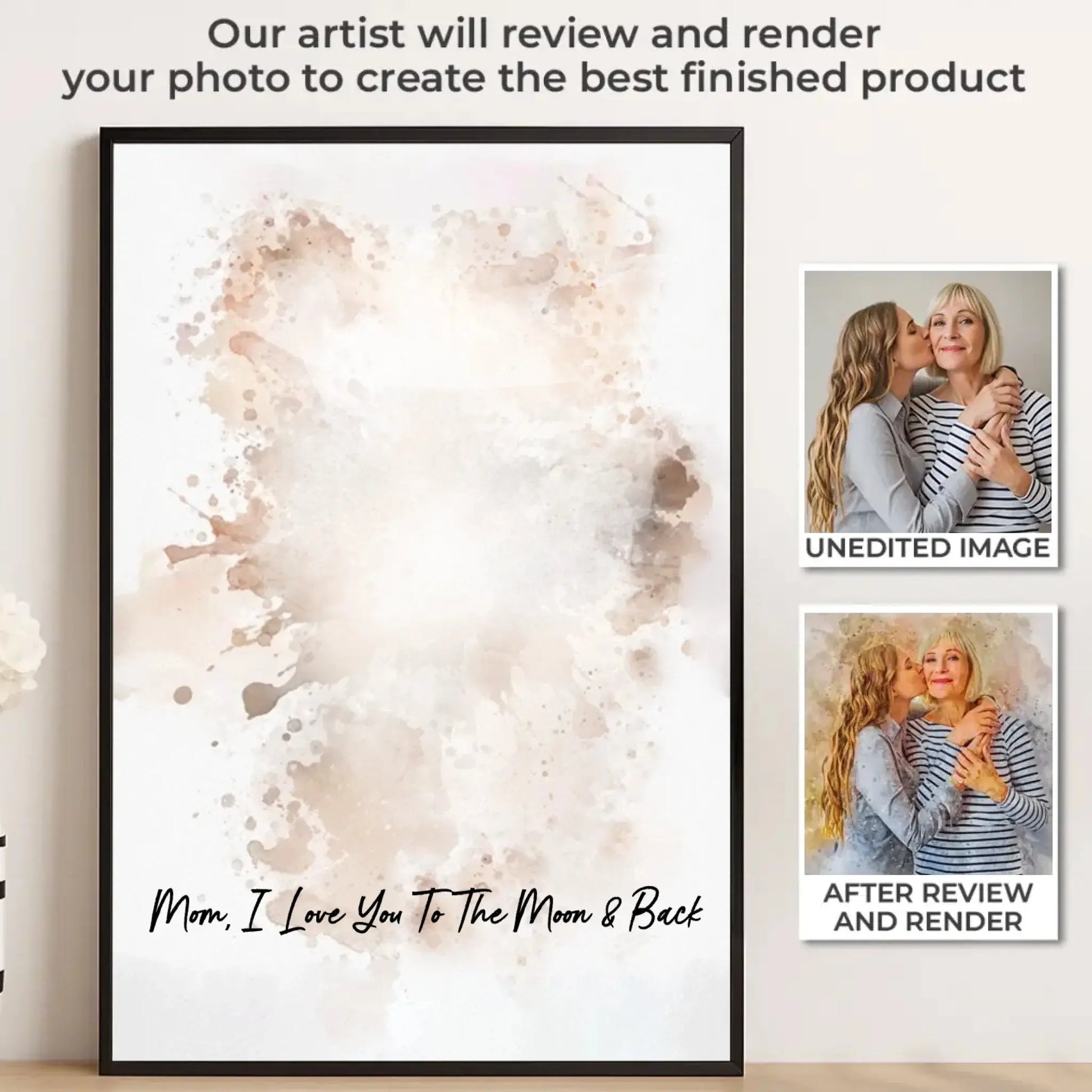 Custom Mom And Daughter Portrait Watercolor – Personalized Photo Canvas & Poster Gift For Mom  Ezcustomize