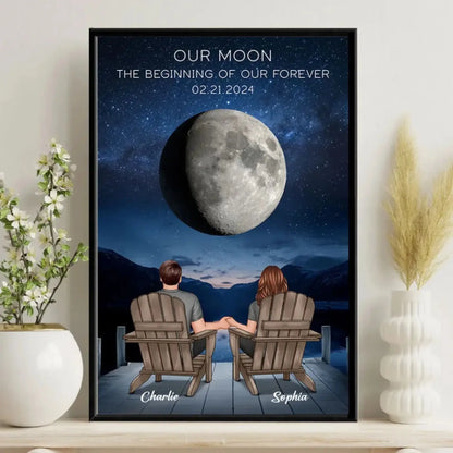 Custom Moon Phase Art - Back View Couple Poster, Perfect Wedding Anniversary Gift for Him & Her  Ezcustomize