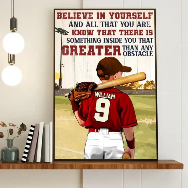 Custom Name, Number & Appearance Baseball Wallart - Personalized Baseball Poster/Canvas - Baseball Gifts For Son/Grandson