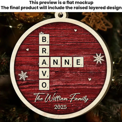 Custom Names Family Name Scrabble Christmas - Personalized 2-Layer Wooden Ornament - Gift for Family, Parents, Grandparents