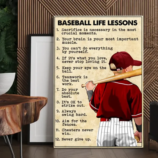 Custom Personalized Baseball Life Lessons Poster, Canvas with custom Name, Number & Appearance, Vintage Style, Sport Gifts For Son, Baseball Poster, Baseball Room Decor, Baseball Wall Decor, Baseball Poster Ideas  Ezcustomize