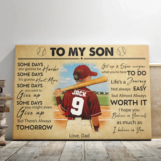 Custom Personalized To My Son Baseball Poster, Canvas with custom Name, Number, Appearance & Landscape, Vintage Style, Sport Gifts For Son, Baseball Poster, Baseball Room Decor, Baseball Wall Decor, Baseball Poster Ideas  Ezcustomize