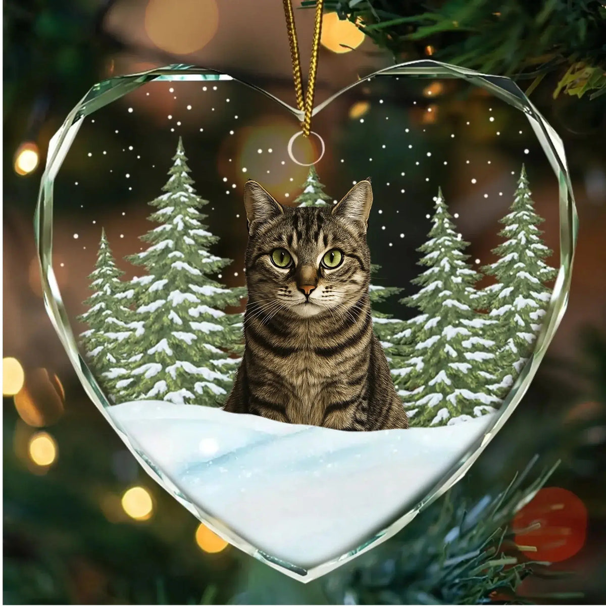 Custom Pet Photo with Winter Scene - Personalized Heart Glass Ornament - Christmas Gift for Dog and Cat Lovers