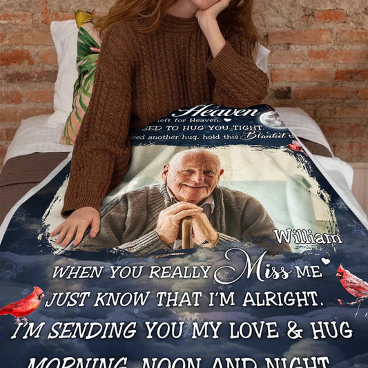 Custom Photo A Hug From Heaven Memorial - Personalized Photo Blanket - Gifts For Memorial, Gift For Loss, Mourning Gift  Ezcustomize