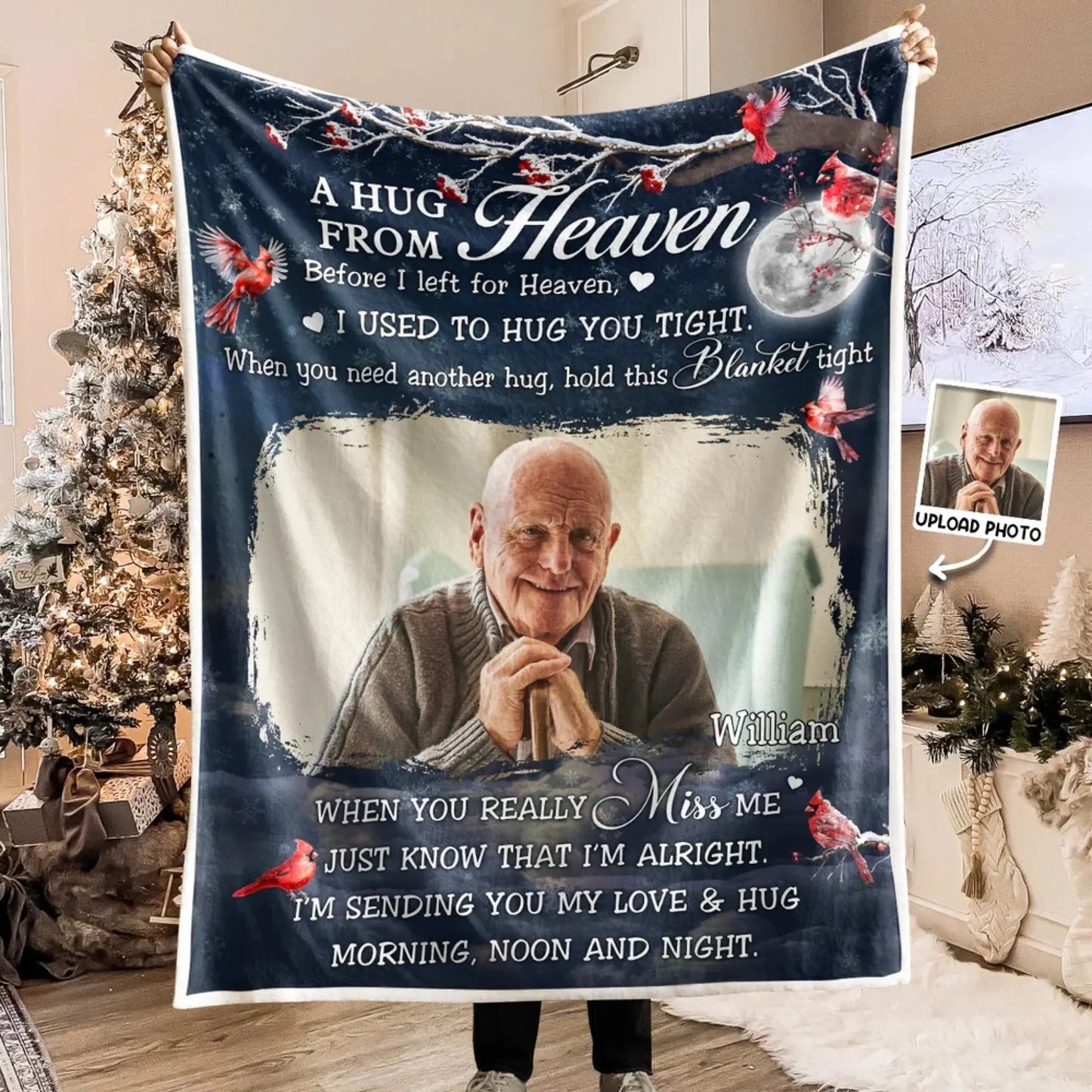 Custom Photo A Hug From Heaven Memorial - Personalized Photo Blanket - Gifts For Memorial, Gift For Loss, Mourning Gift  Ezcustomize