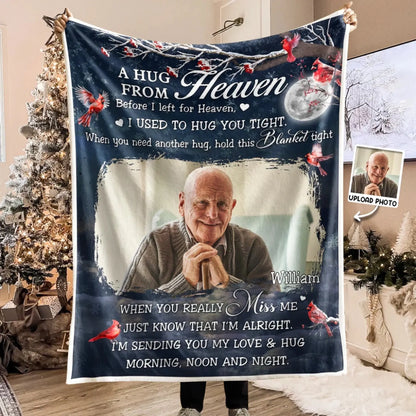 Custom Photo A Hug From Heaven Memorial - Personalized Photo Blanket - Gifts For Memorial, Gift For Loss, Mourning Gift  Ezcustomize
