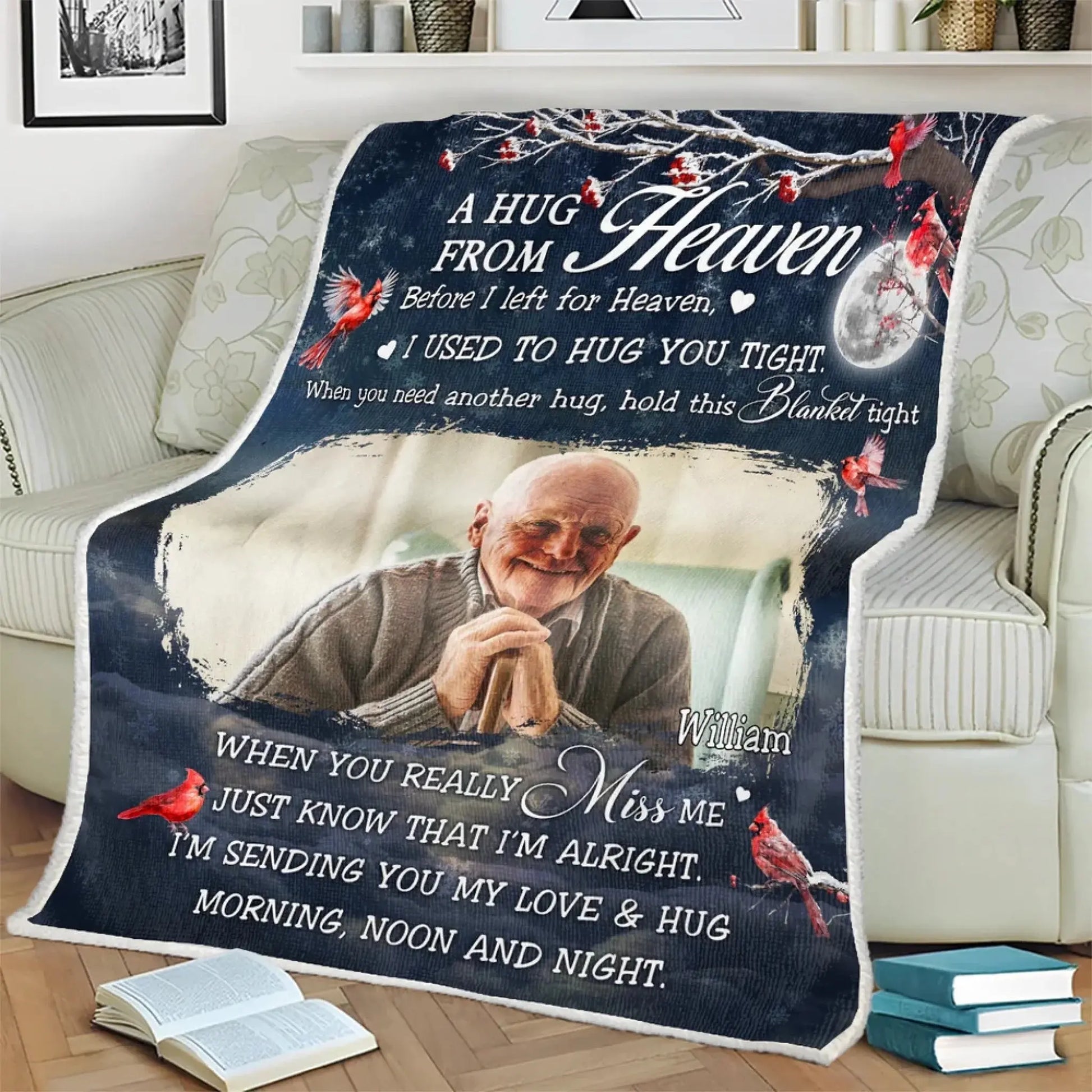 Custom Photo A Hug From Heaven Memorial - Personalized Photo Blanket - Gifts For Memorial, Gift For Loss, Mourning Gift  Ezcustomize
