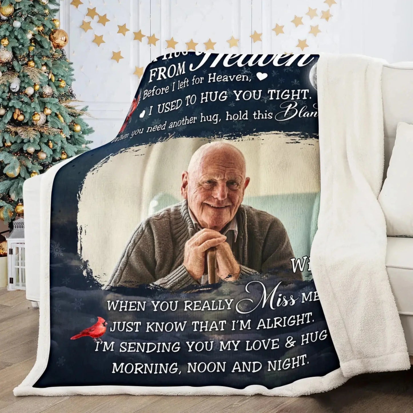 Custom Photo A Hug From Heaven Memorial - Personalized Photo Blanket - Gifts For Memorial, Gift For Loss, Mourning Gift  Ezcustomize