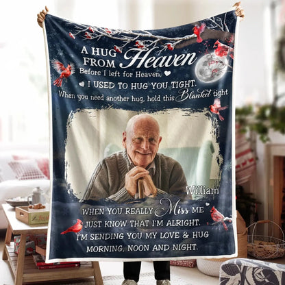 Custom Photo A Hug From Heaven Memorial - Personalized Photo Blanket - Gifts For Memorial, Gift For Loss, Mourning Gift  Ezcustomize