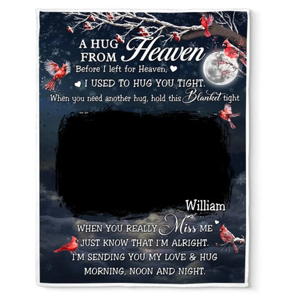 Custom Photo A Hug From Heaven Memorial - Personalized Photo Blanket - Gifts For Memorial, Gift For Loss, Mourning Gift  Ezcustomize