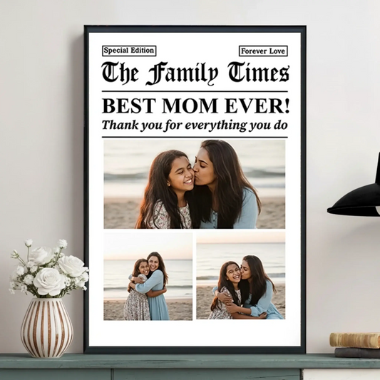 Custom Photo Best Mom Dad Ever Newspaper Theme – Personalized Family Poster Wall Art Print – Unique Mother’s Day, Father’s Day & Birthday Gift  Ezcustomize