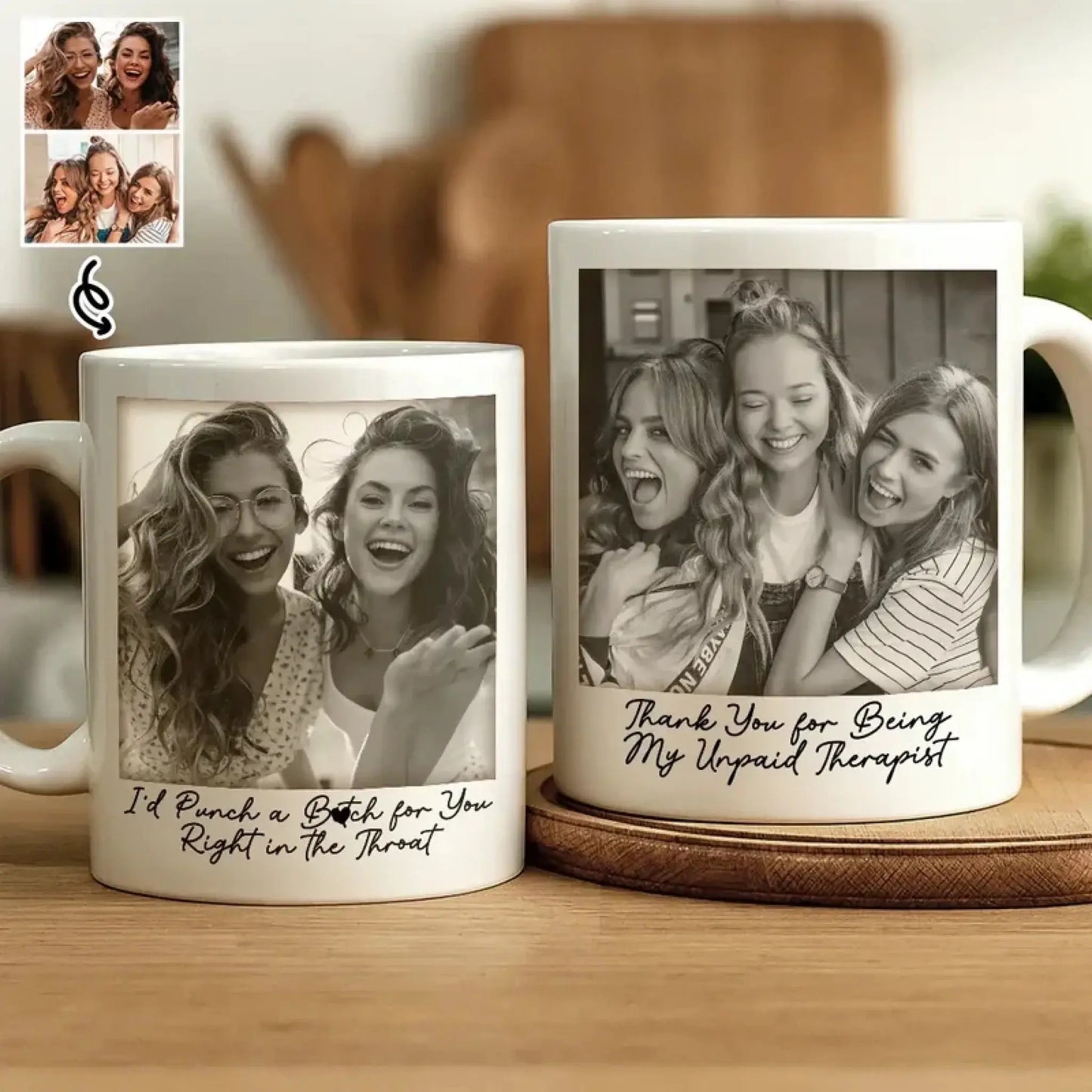 Custom Photo Besties Gray Scale Right In The Throat – Personalized Coffee Mug Cup – Funny Birthday, Friendship & Thank You Gift for Best Friends  Ezcustomize