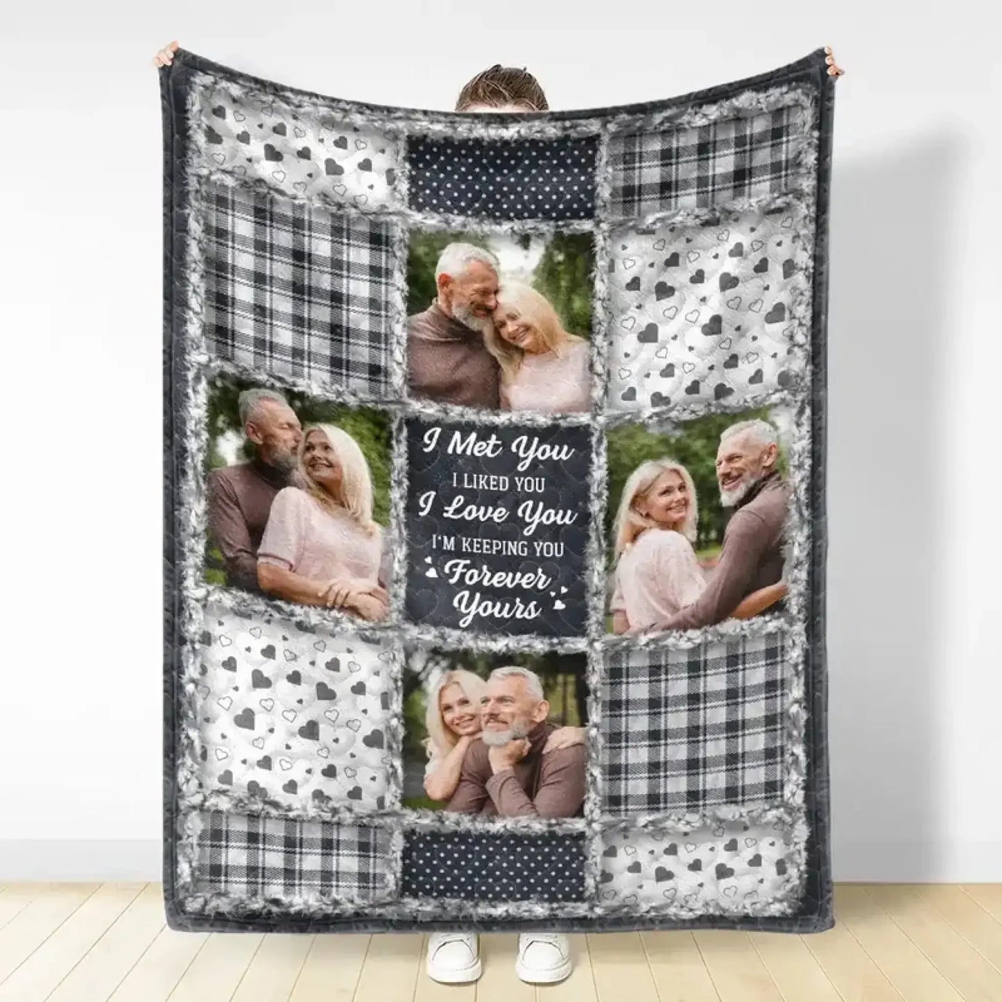 Custom Photo Couple Blanket – I Met You I Liked You I Love You – Personalized Fleece & Sherpa Blanket Gift for Anniversary & Valentine’s Day  Ezcustomize