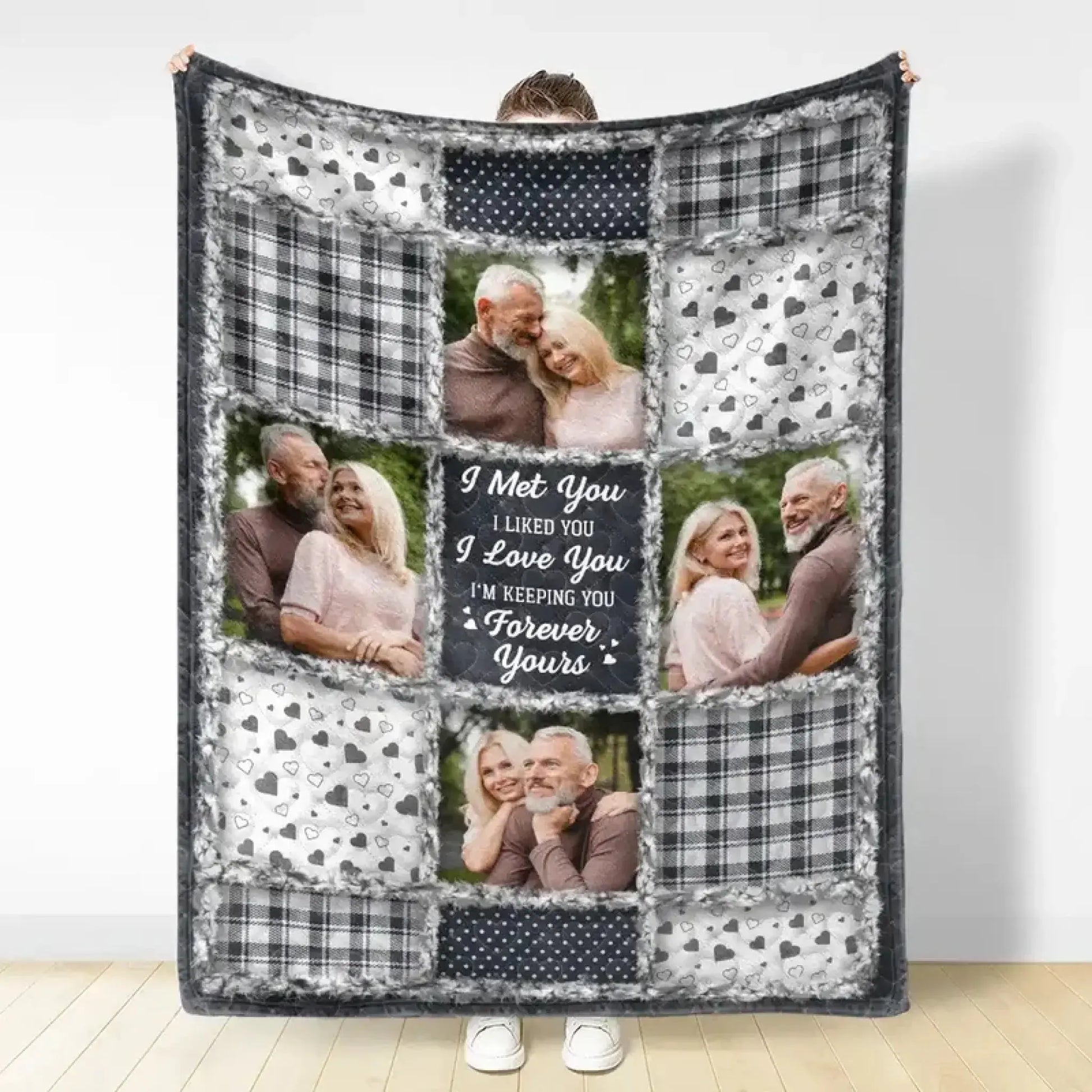 Custom Photo Couple Blanket – I Met You I Liked You I Love You – Personalized Fleece & Sherpa Blanket Gift for Anniversary & Valentine’s Day  Ezcustomize