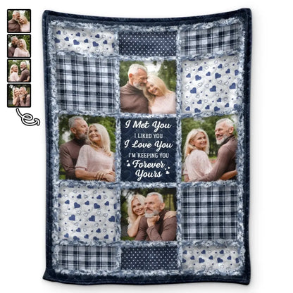 Custom Photo Couple Blanket – I Met You I Liked You I Love You – Personalized Fleece & Sherpa Blanket Gift for Anniversary & Valentine’s Day  Ezcustomize
