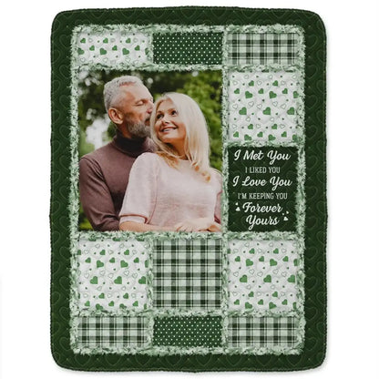 Custom Photo Couple Blanket – I Met You I Liked You I Love You – Personalized Fleece & Sherpa Blanket Gift for Anniversary & Valentine’s Day  Ezcustomize
