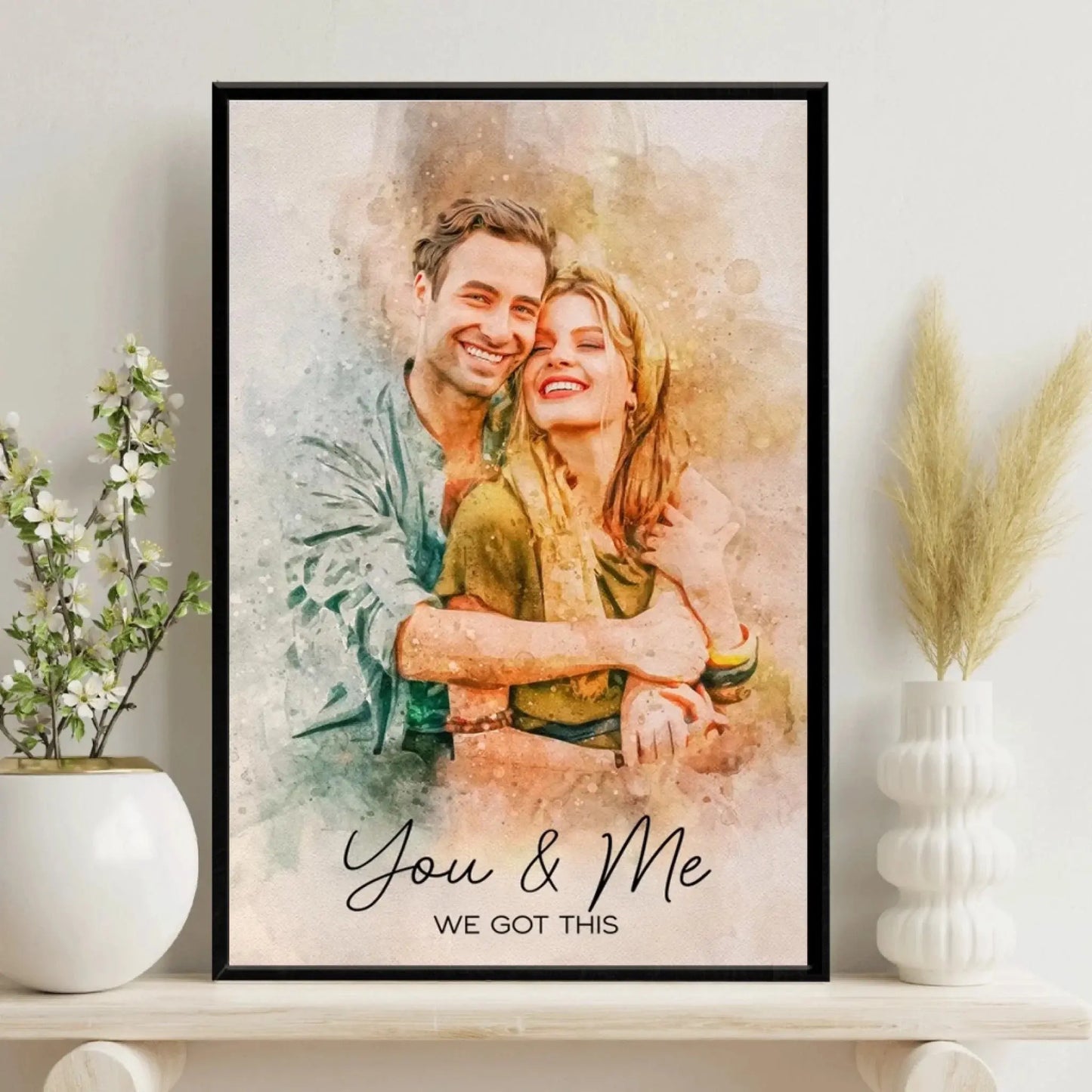 Custom Photo Couple Portrait Watercolor - Personalized Poster  Ezcustomize