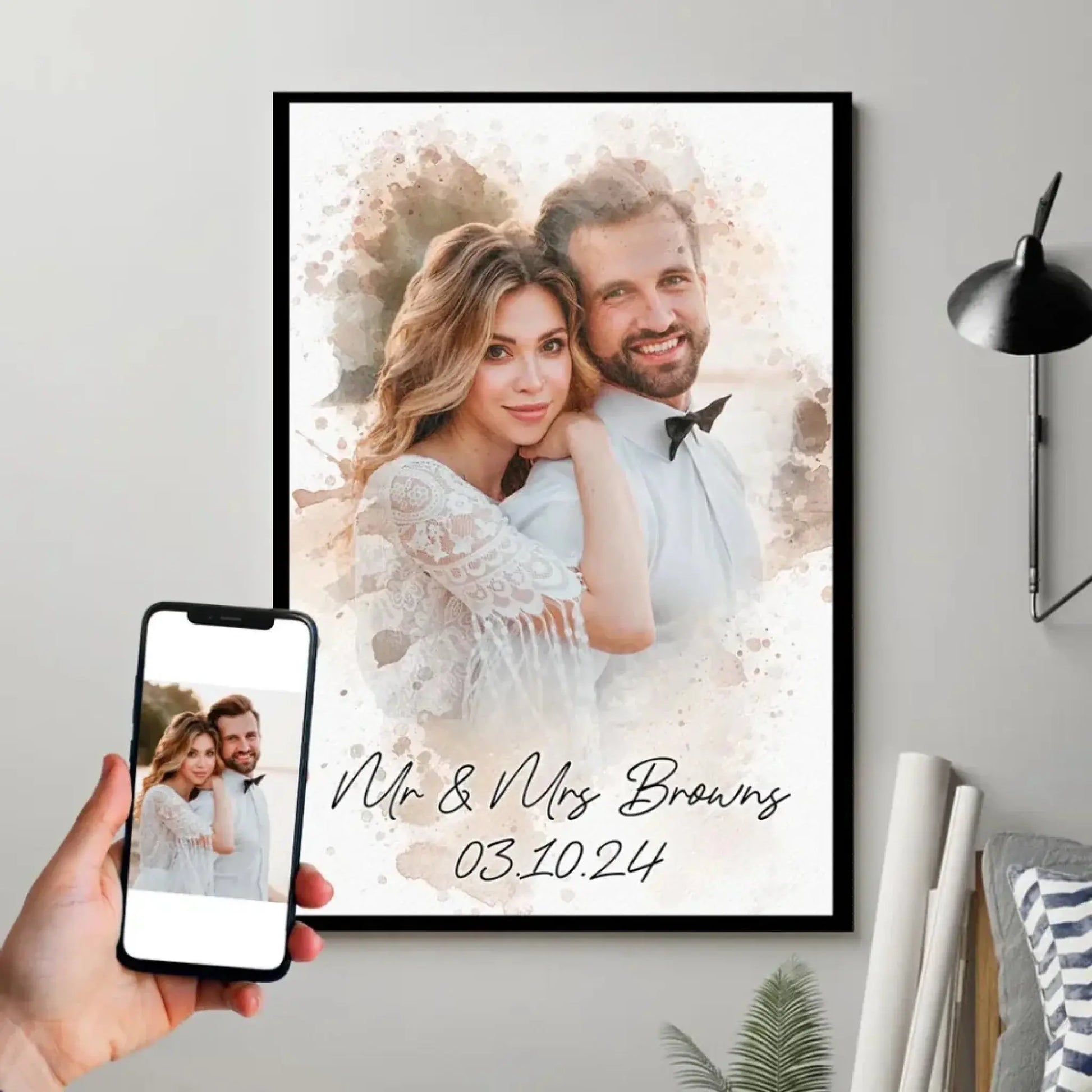Custom Photo Couple Portrait Watercolor - Personalized Poster  Ezcustomize