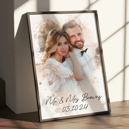 Custom Photo Couple Portrait Watercolor - Personalized Poster  Ezcustomize