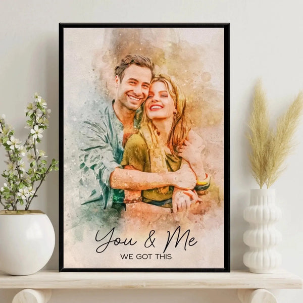 Custom Photo Portrait Watercolor – Personalized Couple Wall Art – Romantic Anniversary & Valentine’s Day Gift for Couples