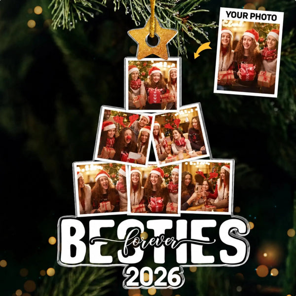 Custom Photo From Our Tree To Yours - Personalized Acrylic Ornament - Unique Christmas Gift for Best Friends, BFF, Sisters