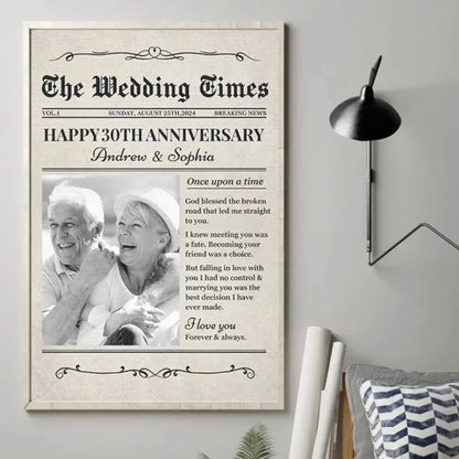 Custom Photo Newspaper "The Wedding Times" – Personalized Vertical Poster/Canvas – Save The Date, Wedding & Anniversary Gift for Couples  Ezcustomize