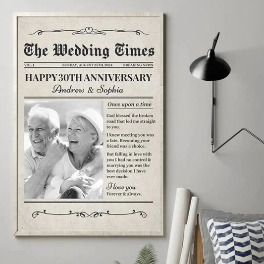 Custom Photo Newspaper "The Wedding Times" – Personalized Vertical Poster/Canvas – Save The Date, Wedding & Anniversary Gift for Couples  Ezcustomize