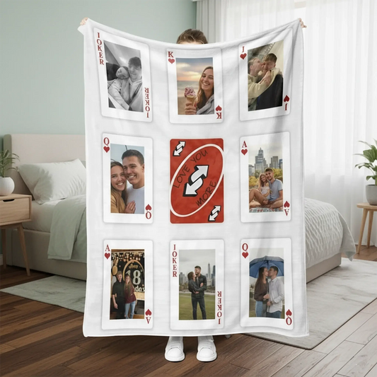 Custom Photo Playing Cards – Personalized Fleece Blanket Throw – Cozy Anniversary & Valentine’s Day Gift for Couples, Him or Her  Ezcustomize