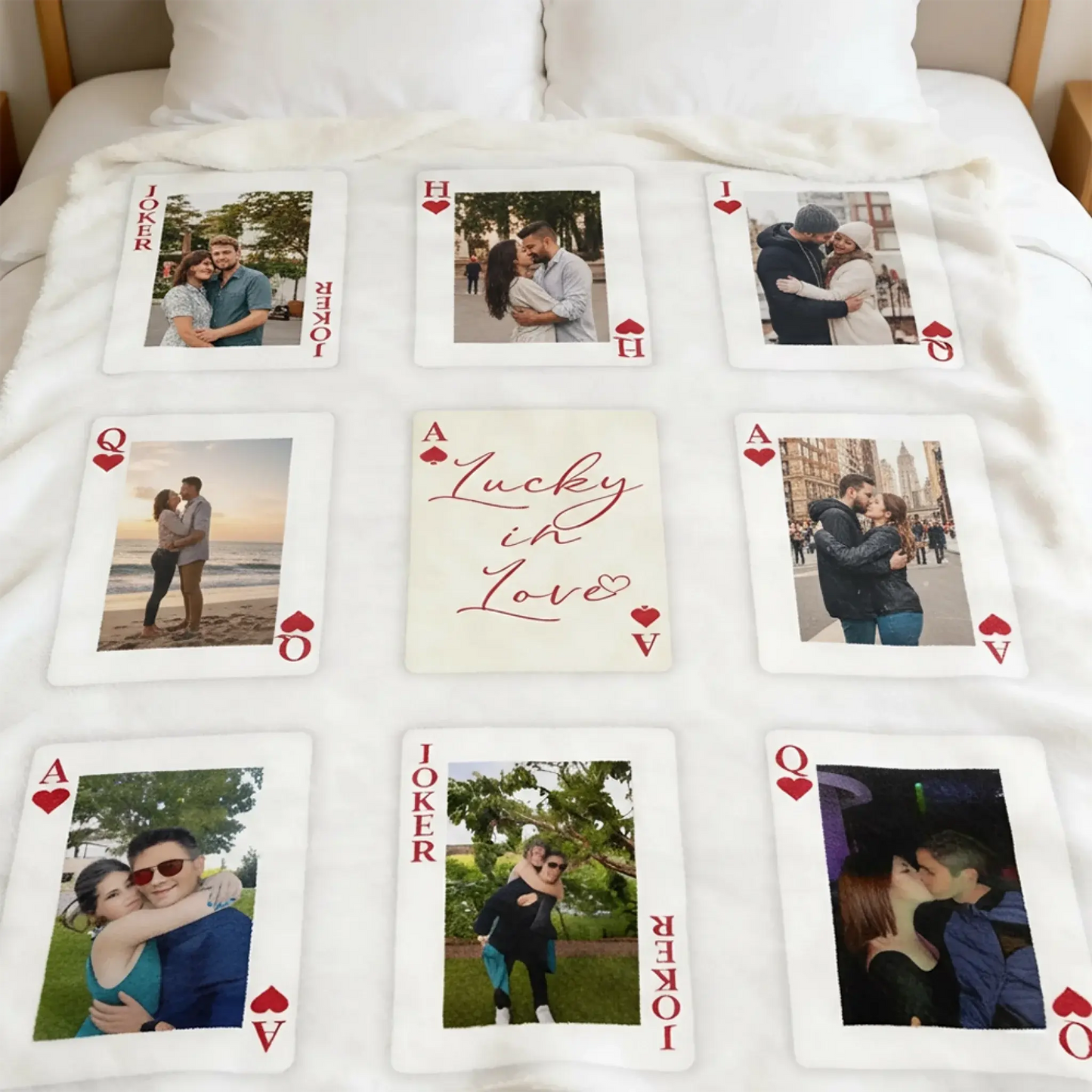 Custom Photo Playing Cards – Personalized Fleece Blanket Throw – Cozy Anniversary & Valentine’s Day Gift for Couples, Him or Her  Ezcustomize