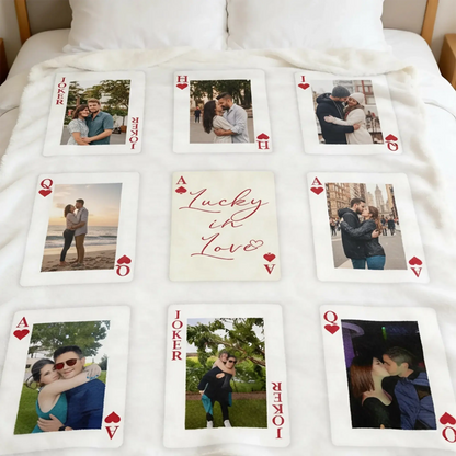 Custom Photo Playing Cards – Personalized Fleece Blanket Throw – Cozy Anniversary & Valentine’s Day Gift for Couples, Him or Her  Ezcustomize