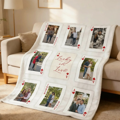 Custom Photo Playing Cards – Personalized Fleece Blanket Throw – Cozy Anniversary & Valentine’s Day Gift for Couples, Him or Her  Ezcustomize