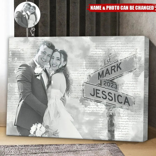 Custom Photo Street Sign Poster – Personalized Couple Canvas with Names & Date, Wedding or Anniversary Gift for Him or Her  Ezcustomize