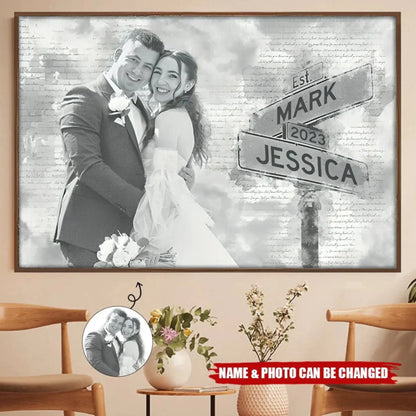 Custom Photo Street Sign Poster – Personalized Couple Canvas with Names & Date, Wedding or Anniversary Gift for Him or Her  Ezcustomize
