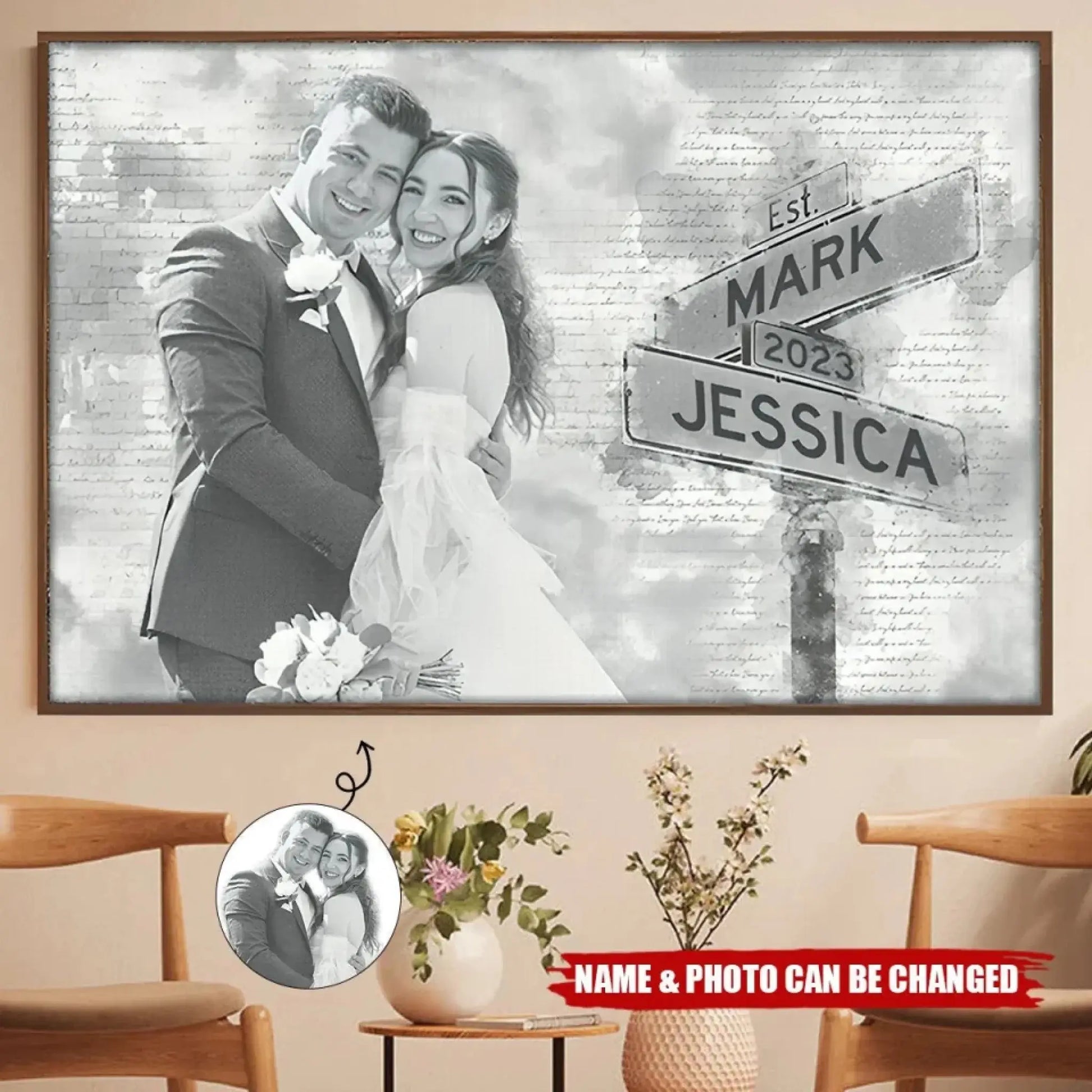 Custom Photo Street Sign Poster – Personalized Couple Canvas with Names & Date, Wedding or Anniversary Gift for Him or Her  Ezcustomize