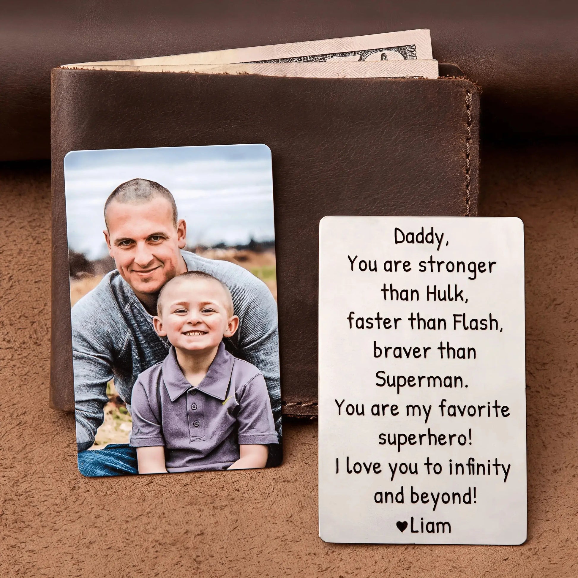 Custom Photo Wallet Insert Card - Personalized Double-Sided Aluminum Wallet Card - Gift for Husband, Boyfriend, Dad or Grandpa | Valetine's day, Birthdays, Father's Day, or any occasion  Ezcustomize