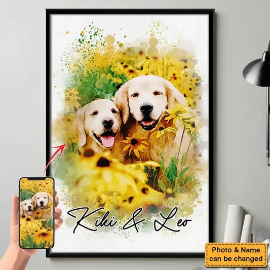 Custom Photo Watercolor Pet - Personalized Poster/Canvas Print - Gift for Dog Lovers, Cat Lovers, Pet Lovers  Ezcustomize
