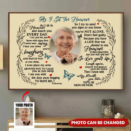 Custom Photo "As I Sit in Heaven" Memorial Art – Personalized Poster/Canvas – Sympathy Gift for Parents, Grandparents & Family Members  Ezcustomize