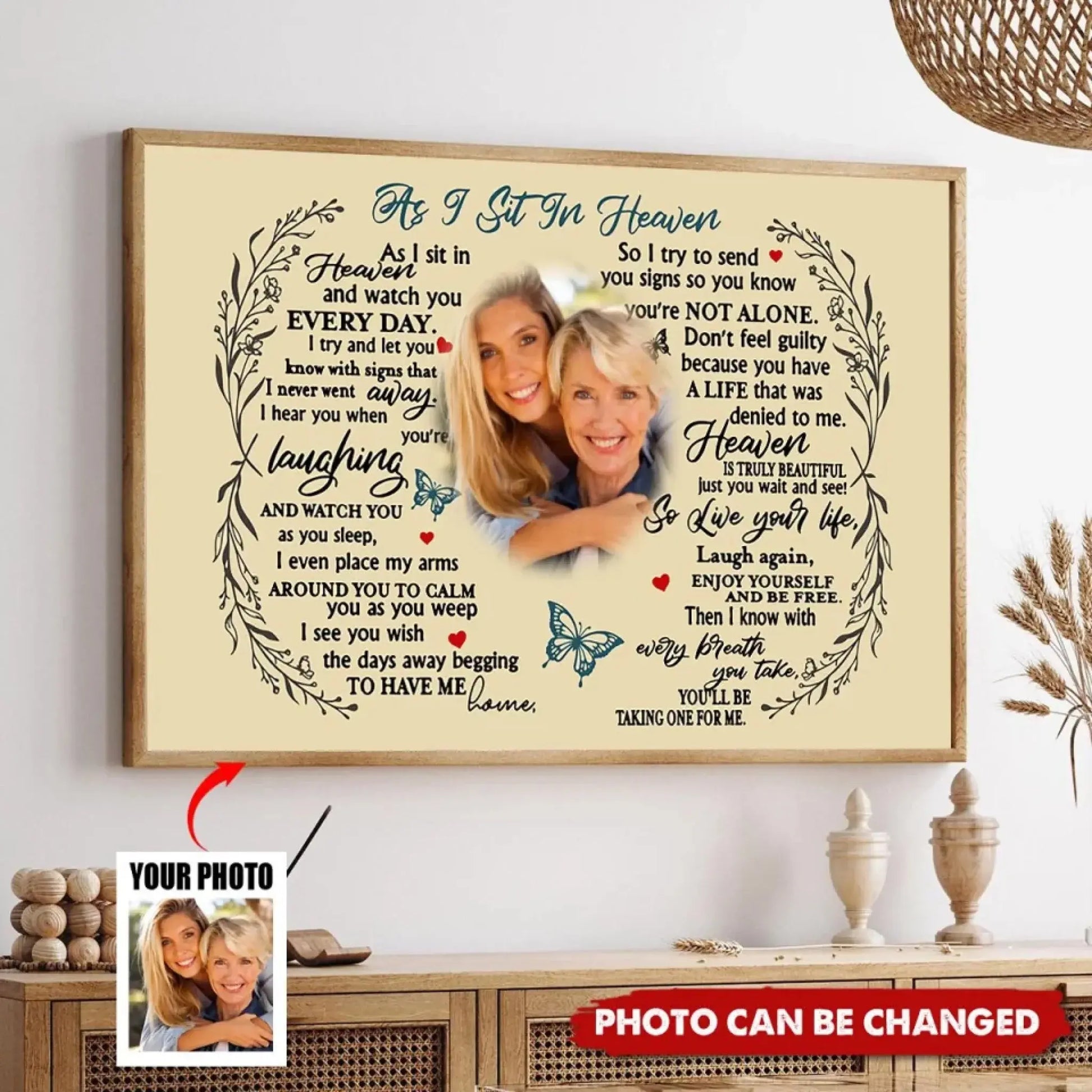 Custom Photo "As I Sit in Heaven" Memorial Art – Personalized Poster/Canvas – Sympathy Gift for Parents, Grandparents & Family Members  Ezcustomize