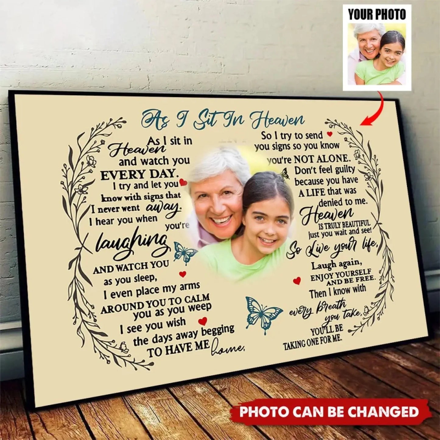 Custom Photo "As I Sit in Heaven" Memorial Art – Personalized Poster/Canvas – Sympathy Gift for Parents, Grandparents & Family Members  Ezcustomize