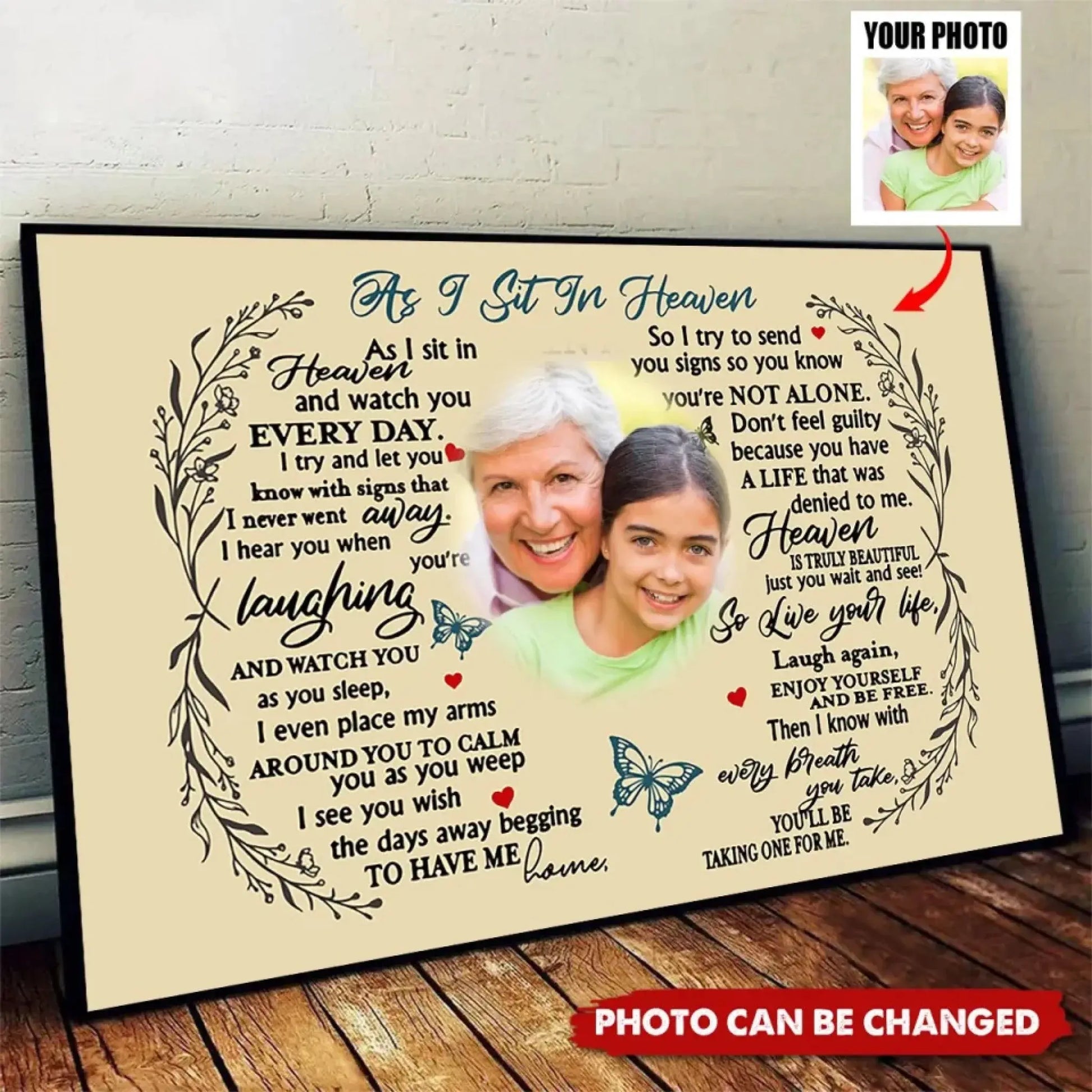 Custom Photo "As I Sit in Heaven" Memorial Art – Personalized Poster/Canvas – Sympathy Gift for Parents, Grandparents & Family Members  Ezcustomize