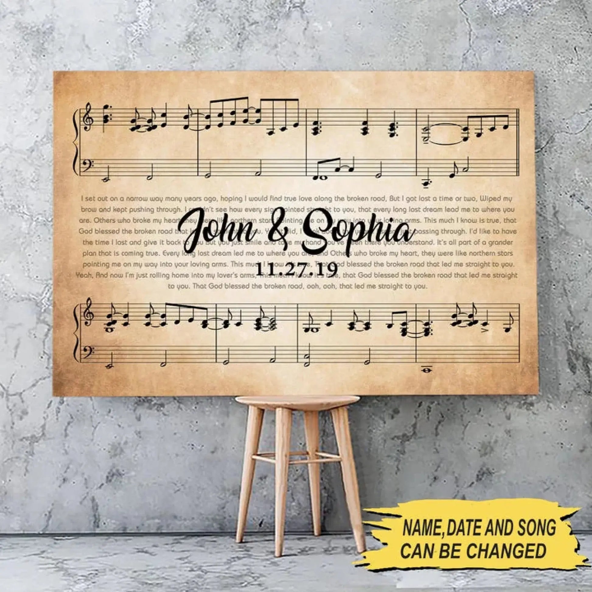 Custom Song Lyrics Wall Art – Personalized Canvas or Poster with Names and Date, Romantic Music Gift for Couples  Ezcustomize