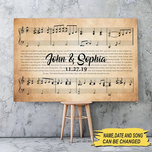 Custom Song Lyrics Wall Art – Personalized Canvas or Poster with Names and Date, Romantic Music Gift for Couples