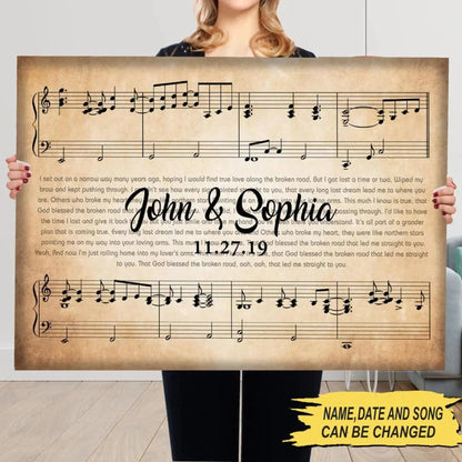 Custom Song Lyrics Wall Art – Personalized Canvas or Poster with Names and Date, Romantic Music Gift for Couples  Ezcustomize
