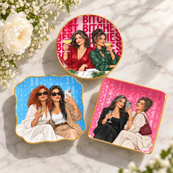 Custom Watercolor Best B*tches Photo – Personalized Jewelry Dish – Funny Birthday & Christmas Friendship Gift for Best Friend, Bestie or BFF