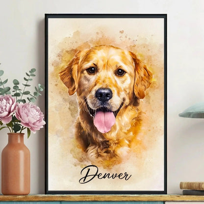 Custom Watercolor Pet Portrait From Photo – Personalized Dog & Cat Poster or Canvas, New Pet Gift, Pet Memorial Art  Ezcustomize