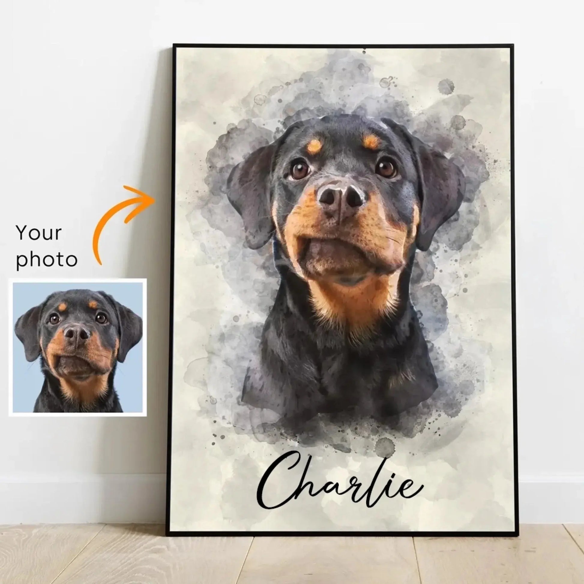 Custom Watercolor Pet Portrait From Photo – Personalized Dog & Cat Poster or Canvas, New Pet Gift, Pet Memorial Art  Ezcustomize
