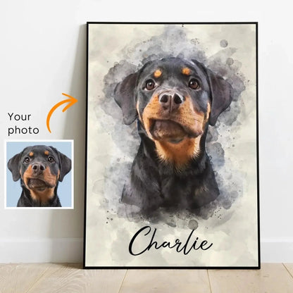 Custom Watercolor Pet Portrait From Photo – Personalized Dog & Cat Poster or Canvas, New Pet Gift, Pet Memorial Art  Ezcustomize