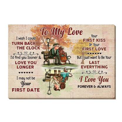 Custom "I Wish I Could Turn Back The Clock" Wall Art – Personalized Canvas Poster Gift for Elderly Couple, Forever Love Bench Scene  Ezcustomize
