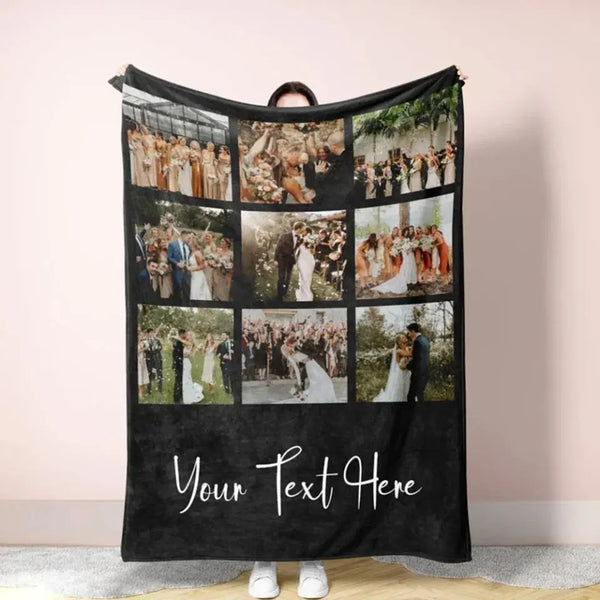 Customizable Photo Collage Custom Blanket With Text Gift For Family Friends Gift For Him For Her Personalized Fleece Blanket